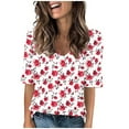 thumbnail image 2 of JTZGDY Floral Shirts for Women Cute Summer Short Sleeve V Neck Graphic T-Shirts Tops Dressy Casual Tunic Blouse Fashion Beach Vacation Outfit Clothes Multicolor#27 S, 2 of 6
