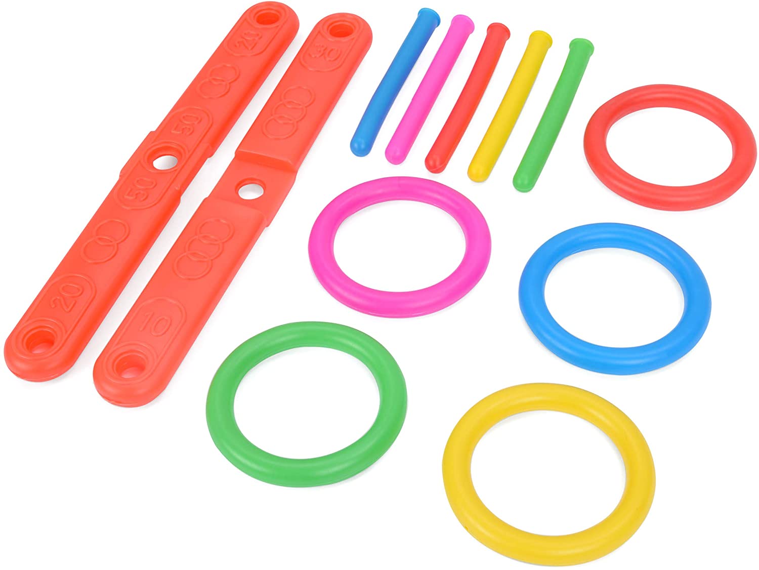 Jeu De Lancer D'Anneaux Extérieur - 2 Bases Acrylique, 24 Anneaux Colorés, Pour Jardins Et Plage