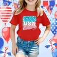 thumbnail image 2 of NINGMENG Hauts et T-Shirts pour Filles Tout-Petits Imprimé Drapeau Jour de l'Indépendance 4 Juillet Col Rond Manches Courtes Chandail T-Shirts Extérieur, Rouge, 3-4 Ans, 2 of 4