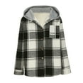thumbnail image 4 of Bcresic Clearance Sale,Womens Flannel Plaid Hoodie Jacket Shacket Long Sleeve Button Down Fleece Hooded Winter Warm Sherpa Lined Coat Casual Drawstring Fall Shirts(Black,M), 4 of 6