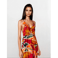 thumbnail image 2 of Women's Ruffled Neckline Tropical Palm Tree Print Midi Dress, Red, Large, 2 of 5