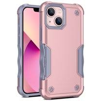 Heavy Duty Armor Case for iPhone 14 Plus, Rugged Military Grade Dual-Layers Soft Silicone Shockproof Anti-Scratches Thin Fit Cover with Anti-Slip Strips Screen Lens Protection Case,Rosegold