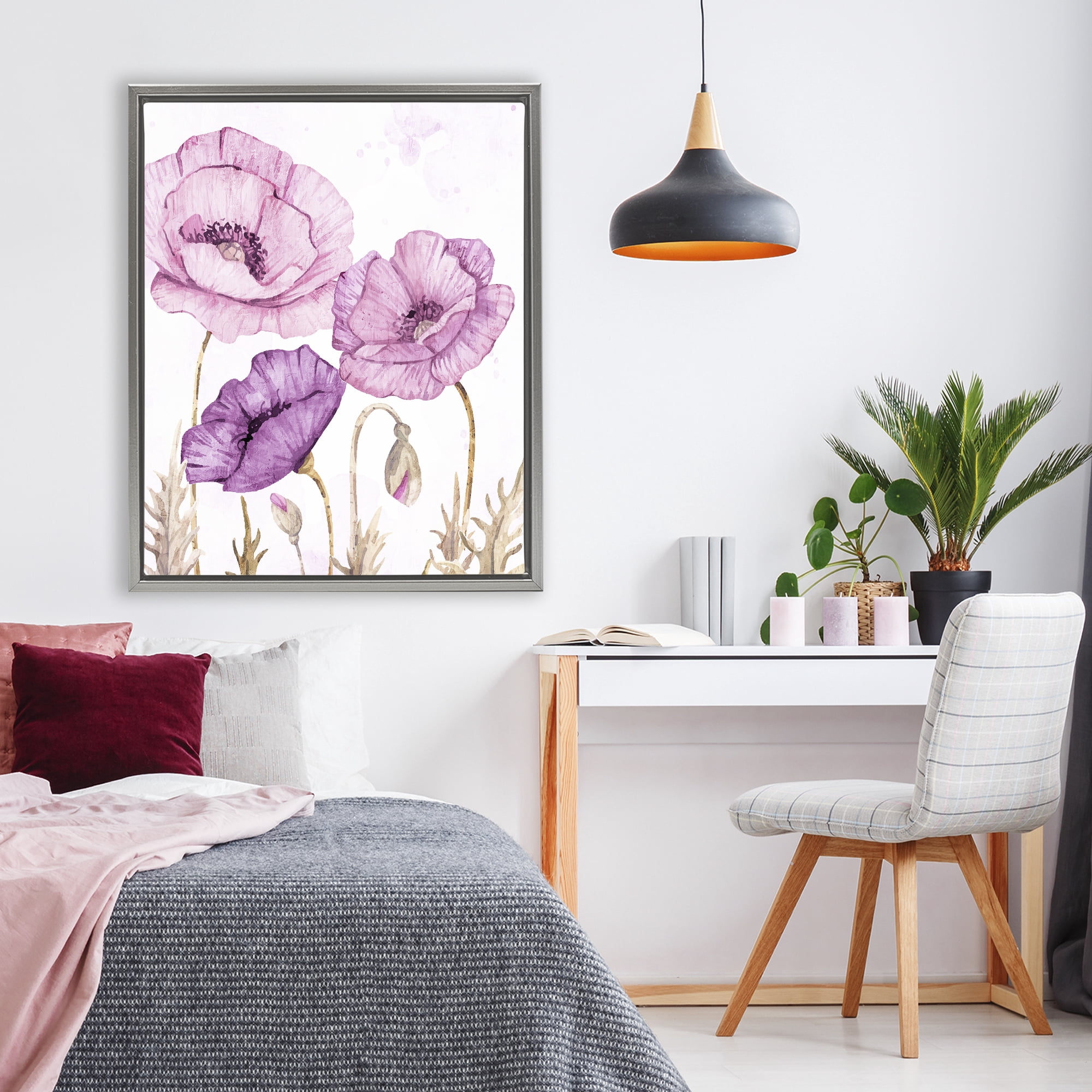 Stupell Industries Bright Purple Poppies Gray Framed Floater Canvas Wall Art, design by Kim Allen