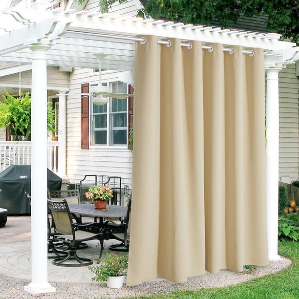 RYB HOME Outdoor Curtains for Patio - Waterproof Blackout Solar