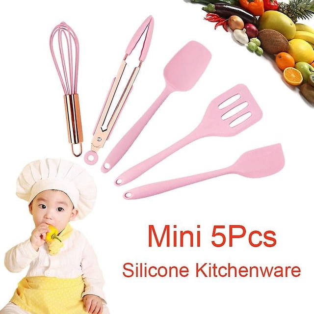 Utensilios de cocina de silicona para niños, juego de utensilios de cocina, mini utensilios de cocina antiadherentes, espátula, colador, herramienta para hornear, masa para cocinar, raspado, color