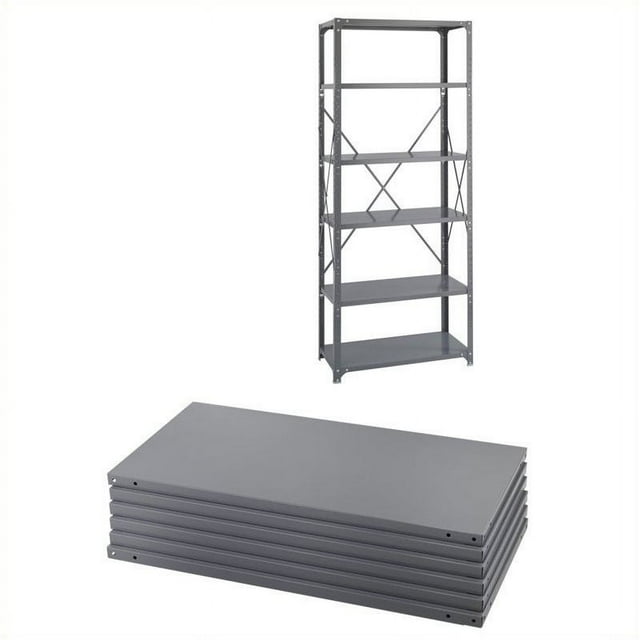 Safco Steel 6 Pack Shelving Kit with Posts 18 x 36 in Gray