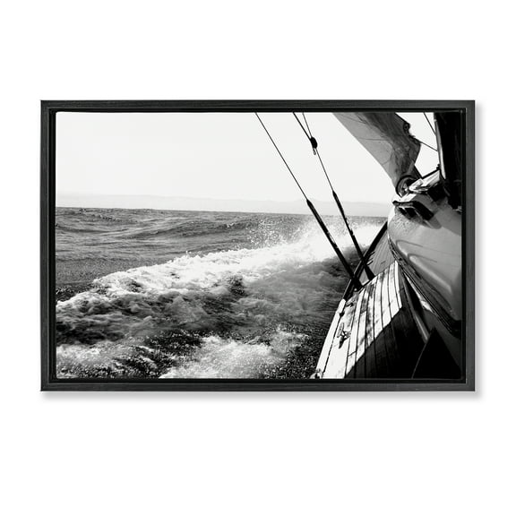 Stupell Industries Boat & Splashing Wake Transportation Photography Black Floater Framed Canvas Art Print Wall Art, 25 x 17