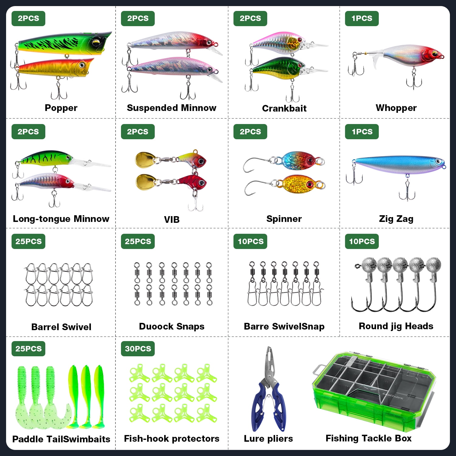 Ghosthorn 141Pcs Fishing Tackle Box with Tackle Set, Featuring Crankbaits, Spoons, Hooks, Sinkers, and Various Accessories, Fishing Bait and Lure Gear Kit, Gift for Fishing Enthusiasts