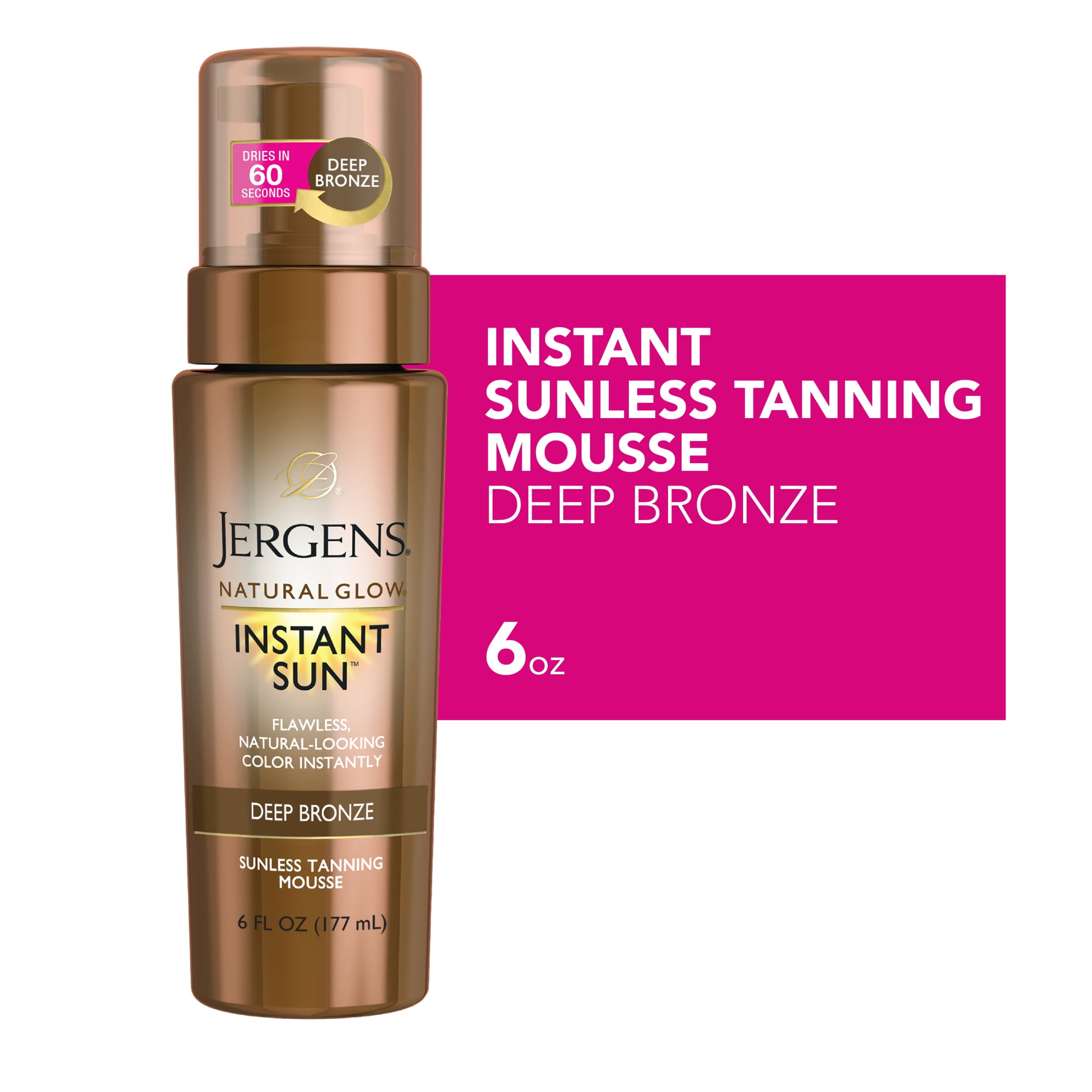 Jergens Natural Instant Sun Sunless Tanning Mousse, Tested Self Tanner, in Bronze 6 oz - Walmart.com