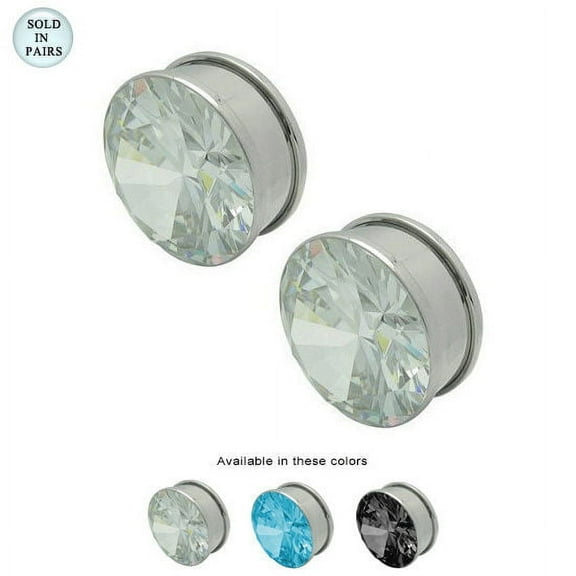 Pair of Large Gauge Ear Plug Double Flare with CZ Jeweled