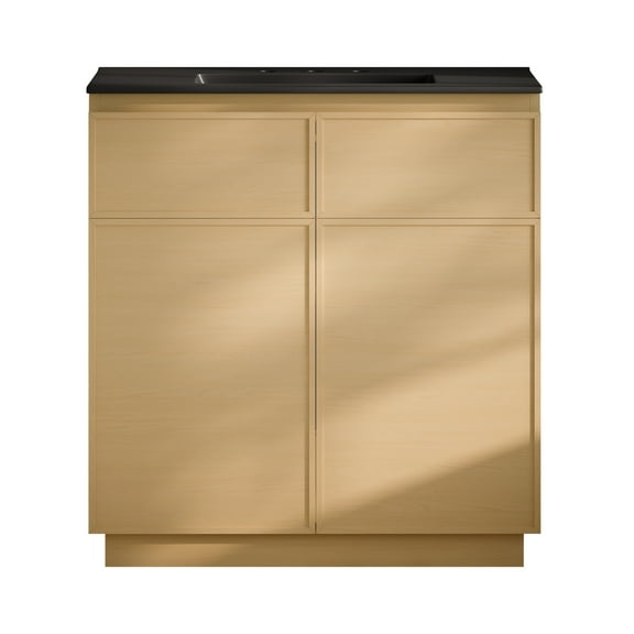 St. Tropez 36" Freestanding Bathroom Vanity in Natural Oak with Black 3-Hole Widespread Sink Top