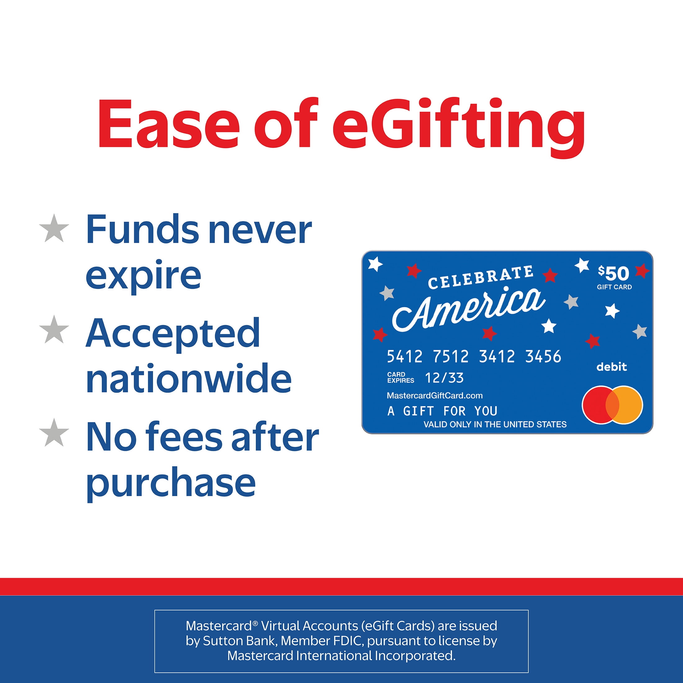 Mastercard® $50 eGift Card Patriotic Stars (Plus $4.84 Purchase Fee) [Email Delivery]