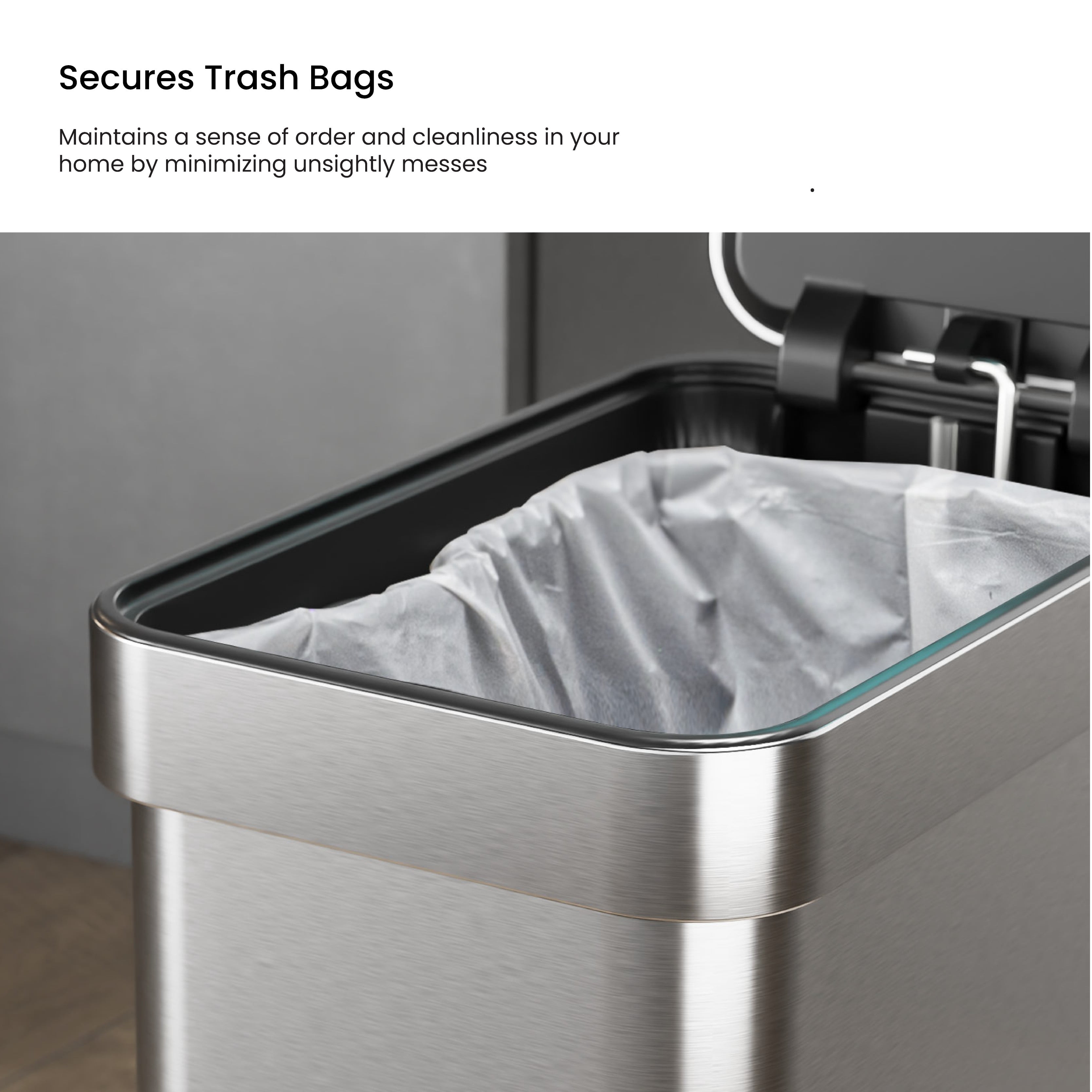 Home Zone Living 3 Gallon Slim Stainless Steel Trash Can with CleanAura Odor Control and Soft Close Lid, Silver