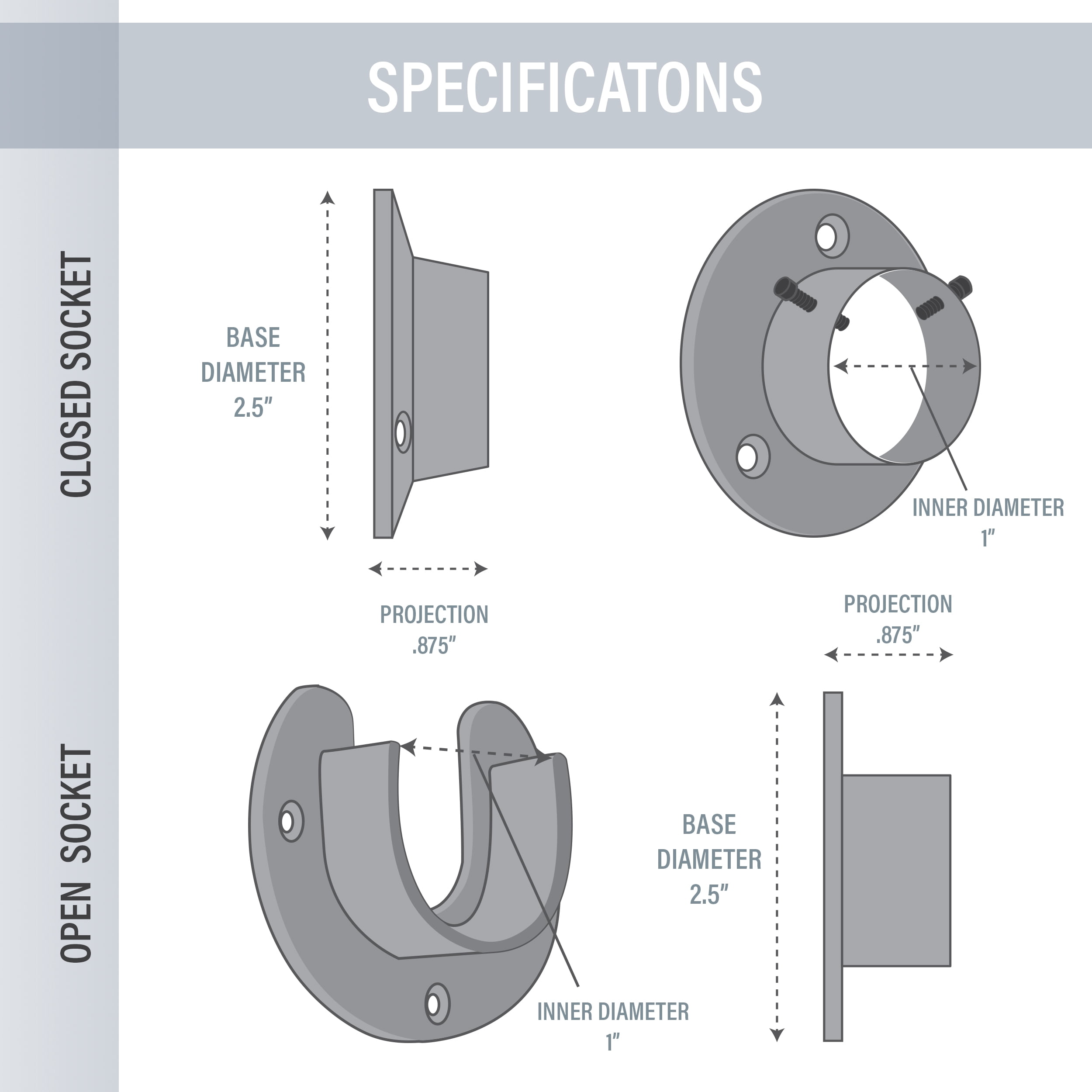 1 inch Rod Socket (Open/Close) - Satin Nickel