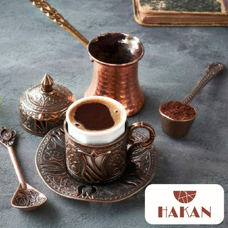 Turkish Coffee Set, Traditional Turkish Coffee Cups and Copper Coffee Pot,  Unique Home Decor 