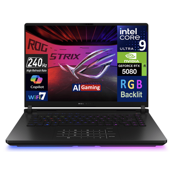 ASUS ROG Strix AI Gaming Laptop 16.0in 240Hz Mini LED WQXGA Display (Intel Ultra 9- 275HX, GeForce RTX 5080 16GB, 32GB DDR5, 8TB PCIe SSD, RGB KB, 2 Thunderbolt 5, WiFi 7, Webcam, Win 11 Pro)