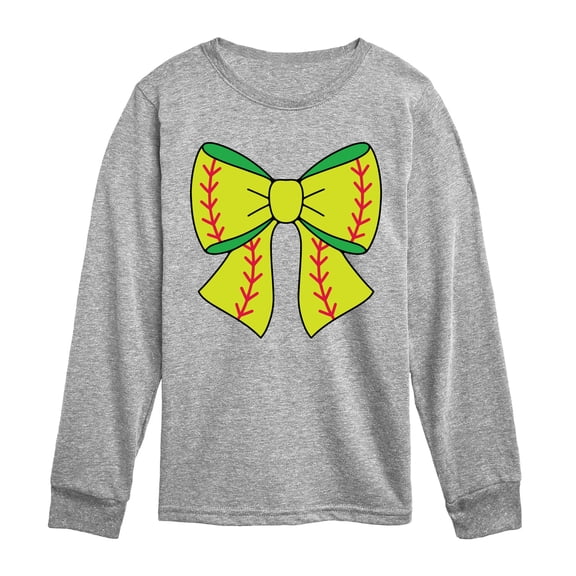 Instant Message - Softball Bow - Youth Long Sleeve Graphic T-Shirt