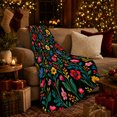 thumbnail image 3 of Colorful Folk Floral Vine Pattern Black Vibrant Botanical, Festive Holiday Scene, Warm Flannel Blanket for Sunroom and Reading Nook, Art Lovers Christmas Gift, Festive Home Decor, 3 of 9