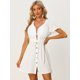 thumbnail image 2 of Mini vestido de mujer con escote en V profundo, manga corta y lazo en el frente blanco L, 2 of 5
