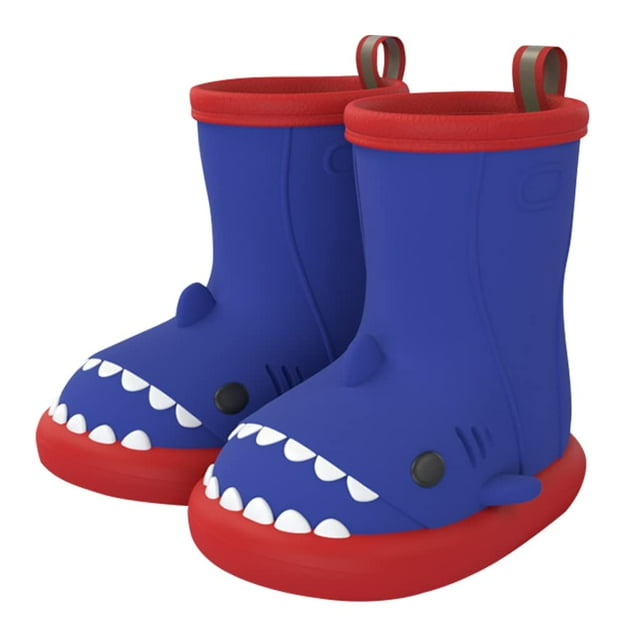 Botas de lluvia para niños pequeños con dibujos de tiburones fáciles de poner, zapatos de lluvia para bebés, botas impermeables para niños y niñas (azul, 7 niños pequeños)