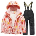 thumbnail image 2 of Jinhomg Toddler Winter Outfit Set 2 Piece Waterproof Windproof Snowsuit Trendy Camo Printed Fleece Lined Hooded Coat with Snow Bib Pants Set Black 3 Years, 2 of 4
