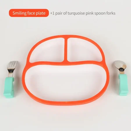 

G.D- A Baby Two-color Dinner Plate Children‘s Silicone Baby Sucker-type Bowl Complementary Food Partition Plate Integrated Eating Tableware