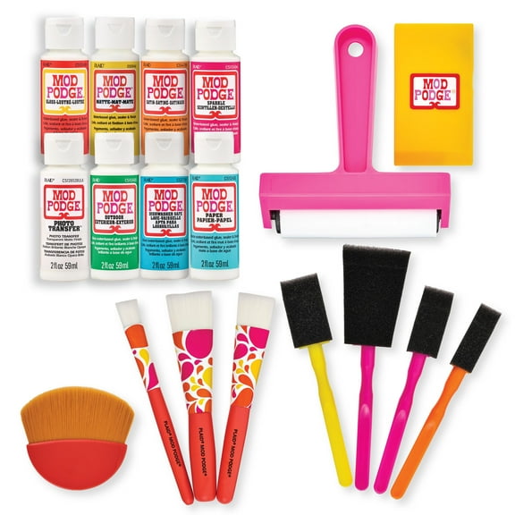 Mod Podge Essential Decoupage Kit Featuring 8 Formulas and 10 Tools
