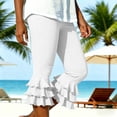 thumbnail image 2 of Yifymode Capri Pants for Women Trendy Tiered Ruffle Hem Flare Leggings Bell Bottom Skinny Cropped Bloomer Trousers,White S, 2 of 7