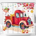 thumbnail image 1 of Rideau de Douche Camionnette Rouge Festif avec Flamants Roses et Ornements de Noël, 1 of 4