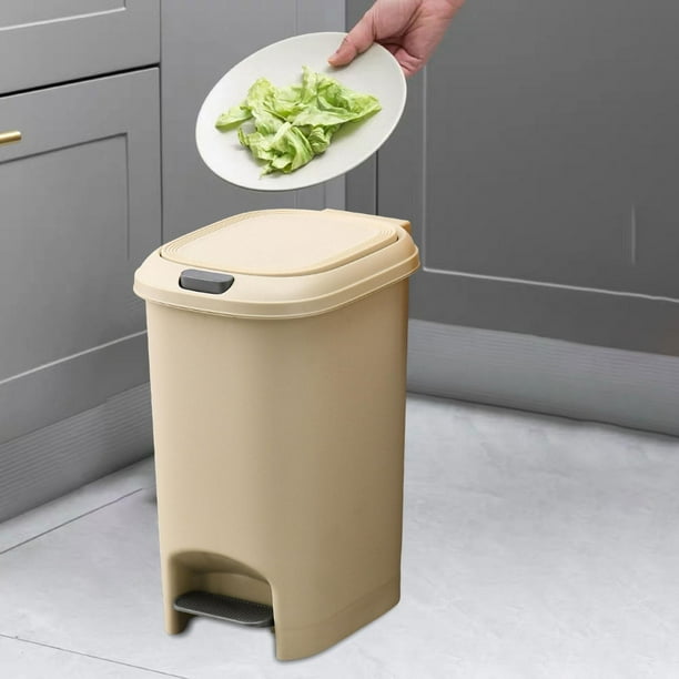 Botes de basura 2 en 1 Pedal de pie Tipo de prensa Cubo de basura a prueba de agua con tapa de cierre de luz Rectangulo 8L Papelera de cocina perfecl