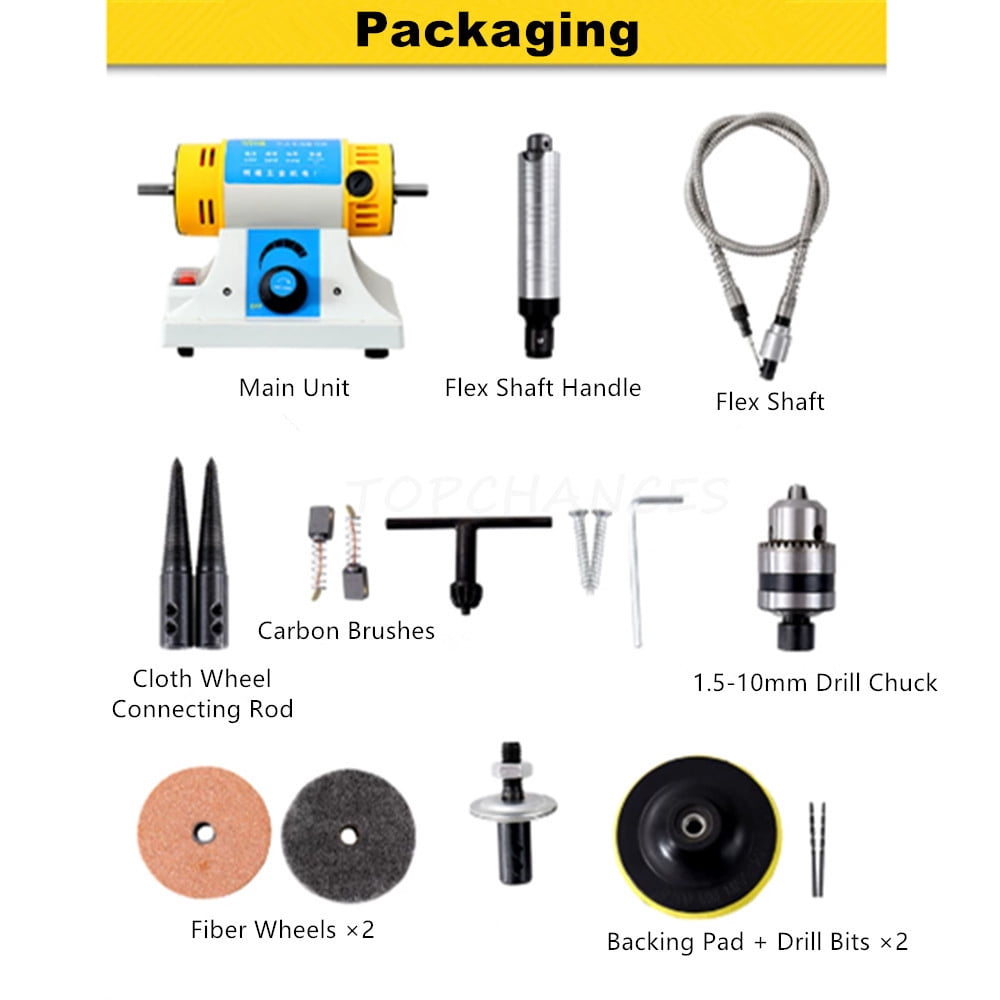 TOPCHANCES 110V 350W Jewelry Polisher, Adjustable Speed Polishing Machine, Bench Grinder & Bench Buffer for DIY Woodworking Jade Engraving Grinding Drilling