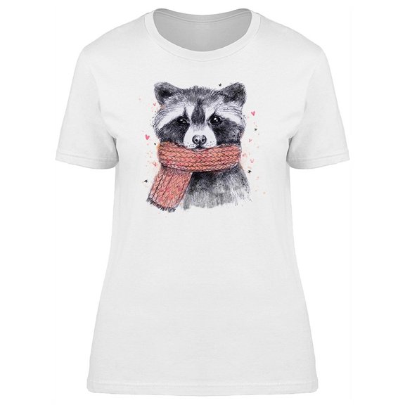 Raccoon With Red Scarf T-Shirt Women -Image by Shutterstock, Female x-Large