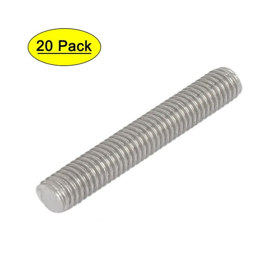 Unique Bargains M6 x 40mm 1mm Thread Pitch 304 Stainless Steel Rod Bar Studs Silver Tone 20Pcs