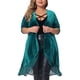 thumbnail image 1 of Cárdigan de mujer plus size Agnes Orinda con volantes, asimétrico, de frente abierto, chaquetas largas de terciopelo 1X verde, 1 of 6