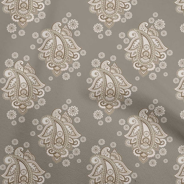 oneOone Polyester Spandex Light Gray Fabric Asian Paisley Sewing Material Print Fabric By The Yard 56 Inch Wide