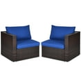 thumbnail image 7 of Patiojoy 2-Piece Patio Wicker Corner Sofa Set Rattan Loveseat with Removable Cushions Navy, 7 of 7