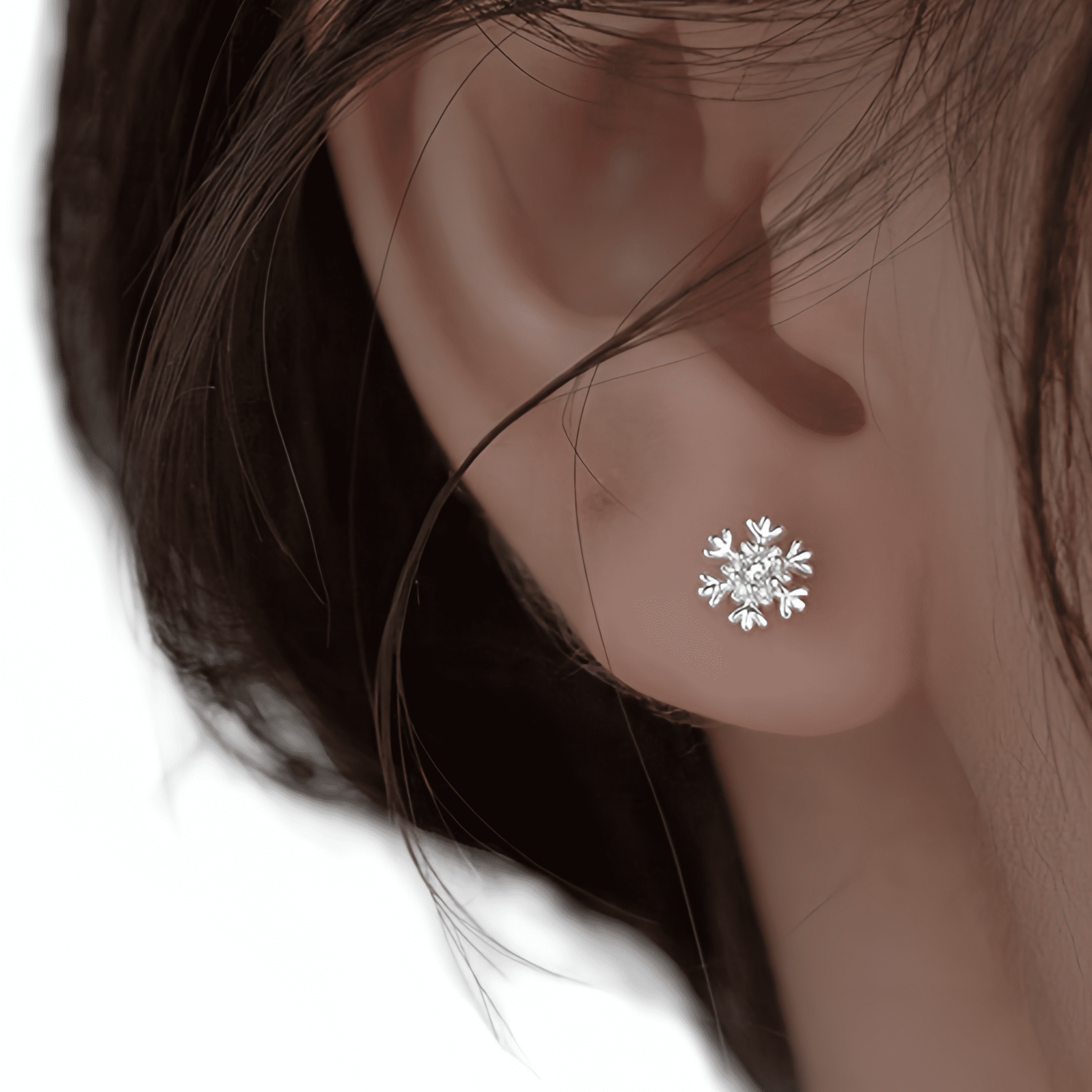 RYSKYJEWELRY Snowflake Clear Stud Earrings, 925 Sterling Silver, Women, All Ages