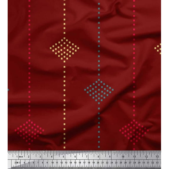 Soimoi Red Cotton Duck Fabric Dotted Jamdani Printed Fabric 1 Yard 42 Inch Wide