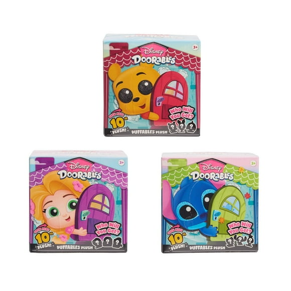 Disney Doorables Puffables Assortment, 10-Inch Squishy Plush Featuring Glitter Eyes, Styles May Vary