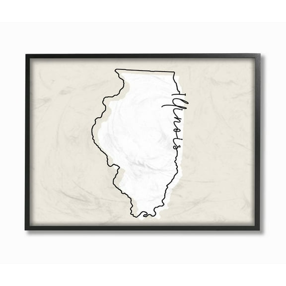 Stupell Industries Illinois Home State Map Neutral Print Design Framed Giclee Texturized Art by Daphne Polselli