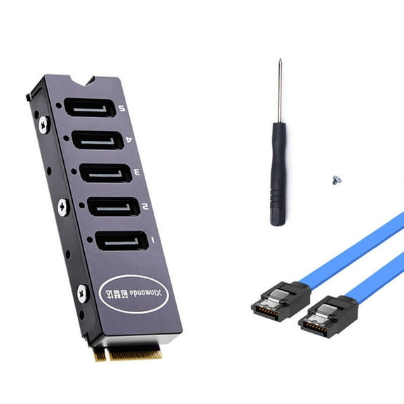 SIEYIO M.2 NVMe to 5 SataIII Converter Card M.2 to sata 3.0 Riser- Adapter 5-port Sata M-Key Expansion - Metal Enclosure 6Gbps