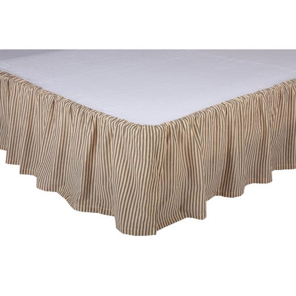 VHC Brands Sawyer Mill Ticking Striped Cotton Farmhouse Split Corners Gathered Twin Bed Skirt, 39x76x16, Charcoal Dark Creme White