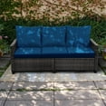 thumbnail image 6 of 3-Seat All-Weather Outdoor Rattan Sofa with High Back, Premium Brown Wicker and Peacock Blue Cushions for Garden, 6 of 8