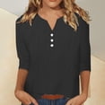 thumbnail image 2 of Summer Cotton Linen Shirts for Women 2026 Casual 3/4 Sleeve Tunic Tops Summer Beach Vacation Fashion T-Shirts, 2 of 6