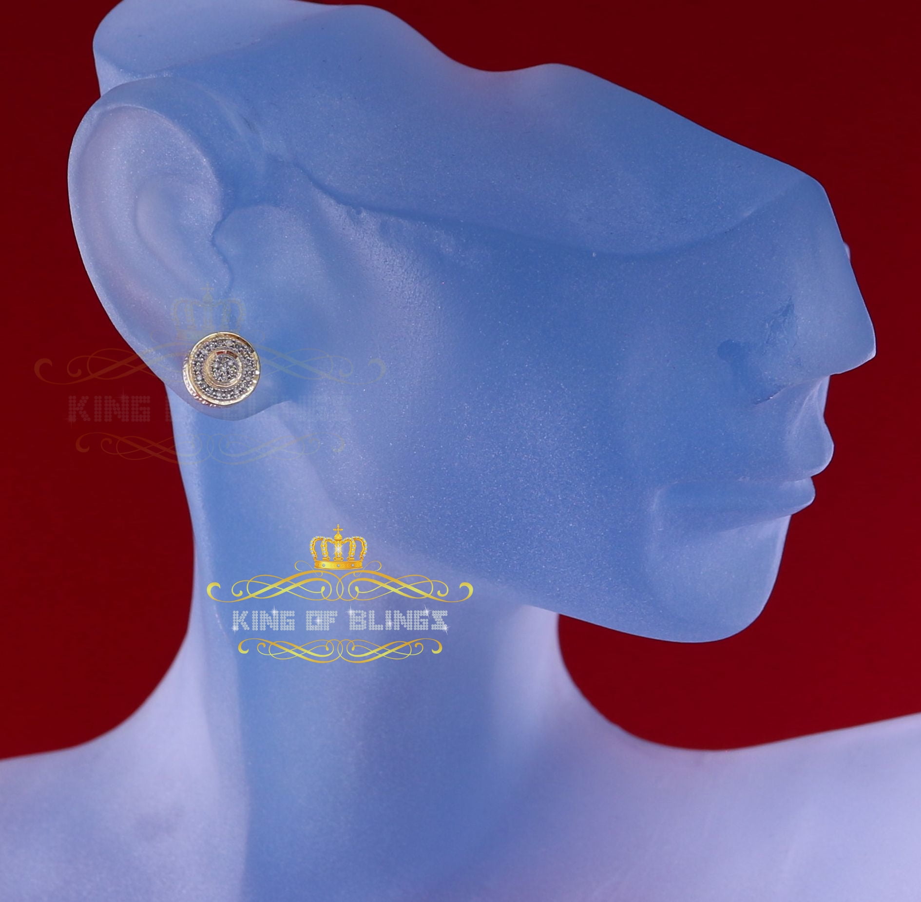 King of Bling's 10K Real Yellow Gold Real Diamond 0.15CT Men's/Women's Round Stud Micro Earring
