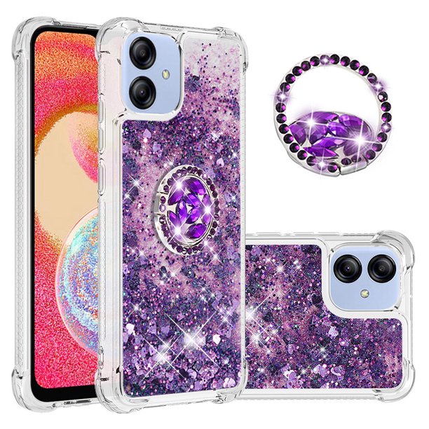 Funda para Samsung Galaxy A04E con Brillo Líquido Flotante, Purpurina, Parachoques y Anillo Giratorio Soporte