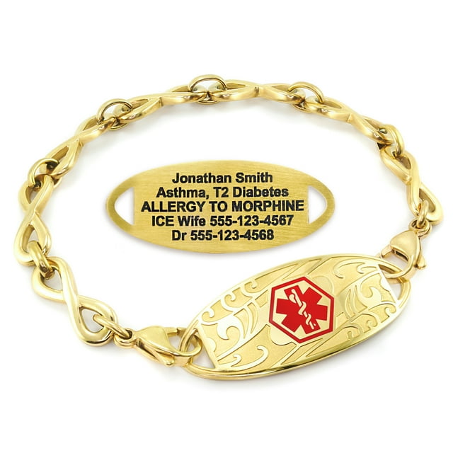 MedicEngraved Yellow Gold Stainless Steel Custom Medical Alert Bracelet - 6mm Infinity Link