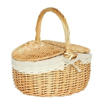Sardfxul Picnic Basket Rattan Picnic Basket with Lid Food Storage Container for Spring Picnic for Family Camping Gatherings