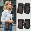 thumbnail image 4 of PU Leather Crossbody Phone Pouch for Men with Adjustable Strap & Belt Clip, 3 Zippered Pockets for Keys, Cards, Fits Smartphones Below 6.9 Inches, 4 of 5