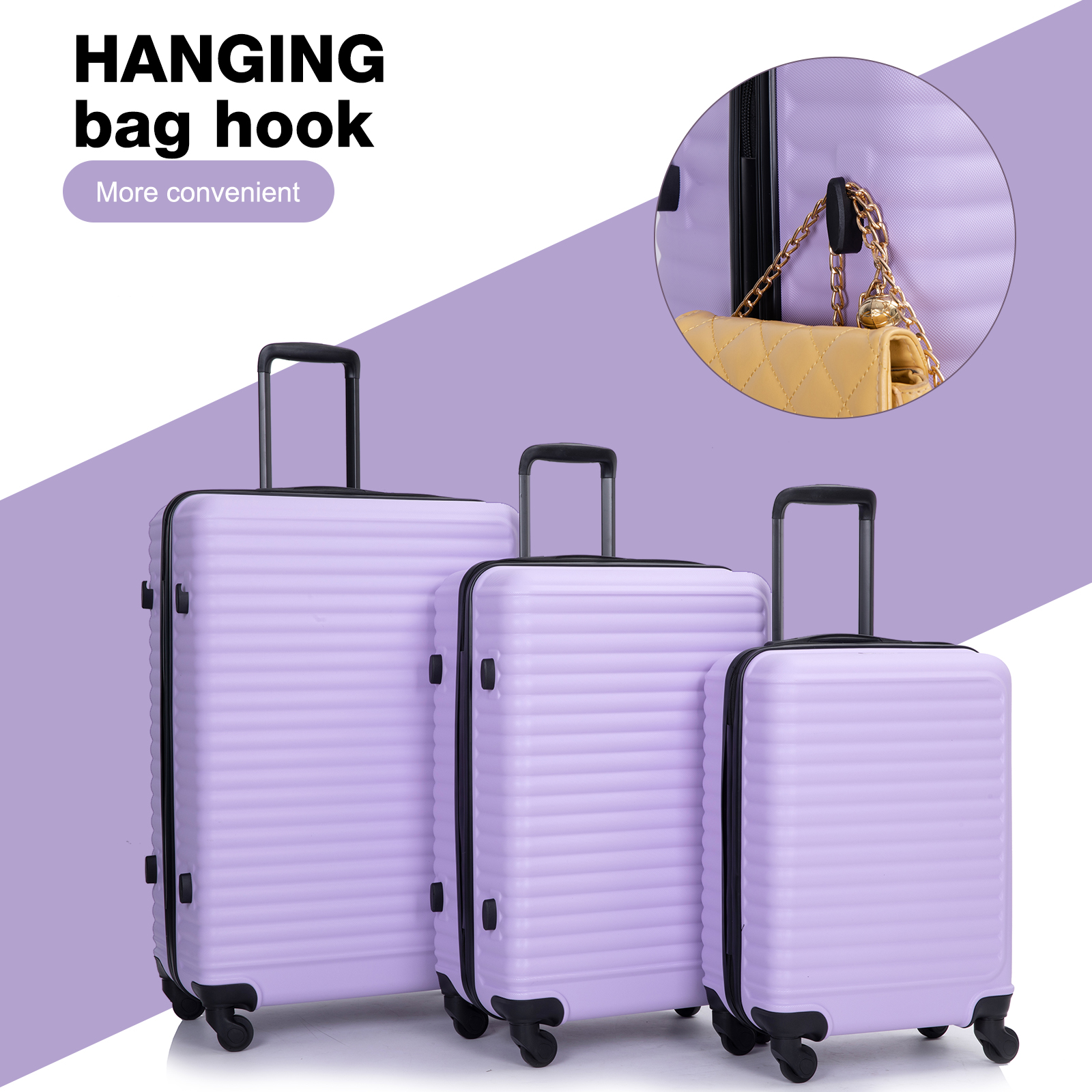 Travelhouse 3 Piece Hardside Luggage Set Hardshell Lightweight Suitcase with TSA Lock Spinner Wheels 20in24in28in.(Light Purple) - image 4 of 8